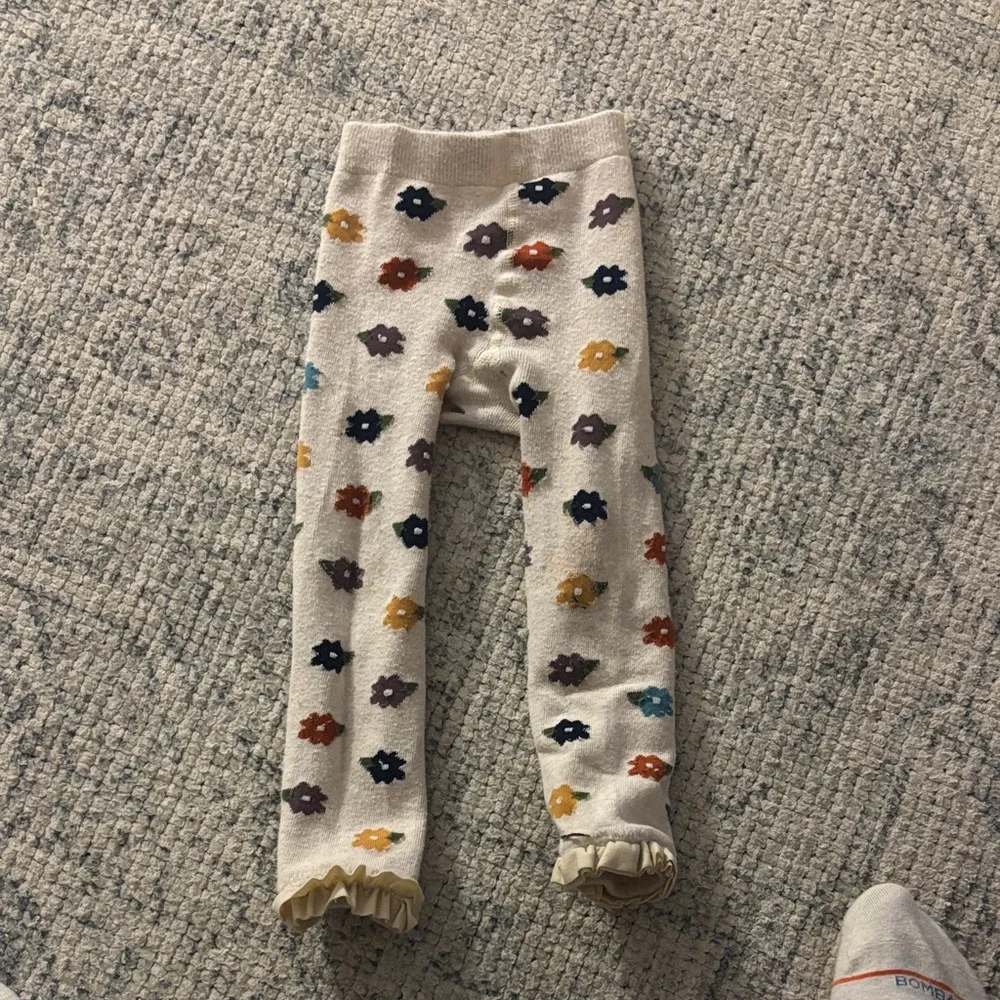 Ruffle Butts Cream Tights with Colorful Floral Pattern